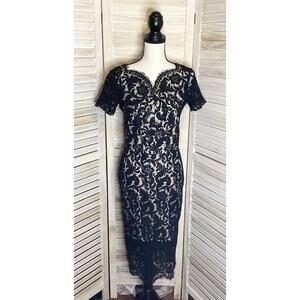 Lover The Label Black French Lace Sweetheart Midi Shift Dress 6 NWT
